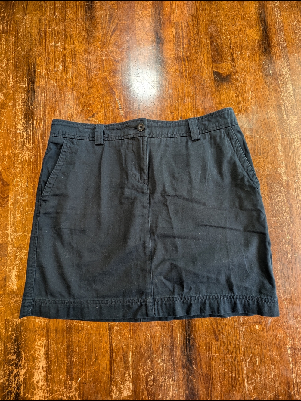 L.L. Bean Navy Cotton Skirt Womens 12 Petite Pockets Casual Summer Office Preppy